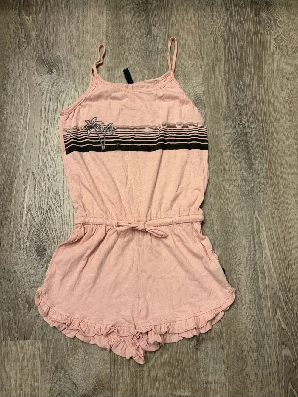 Girl's Pixie Lane Pink Striped Palm Tree Romper- Size 8- Pre-owned